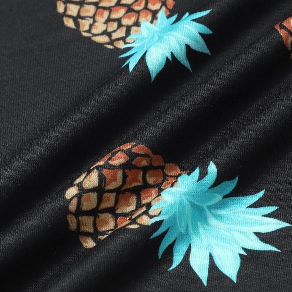 Casual Black Men's Pineapple Print Polo Shirt - Picture 5 of 6